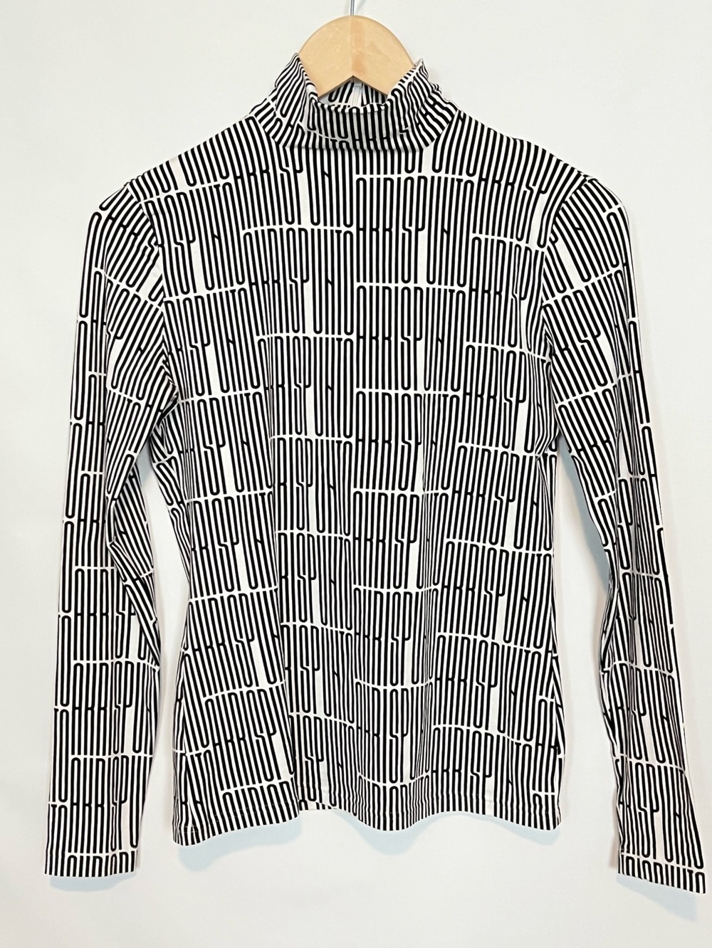 Akris Punto Optical Logo Mock Neck Stretch Top Black White Size 6 - Picture 5 of 8